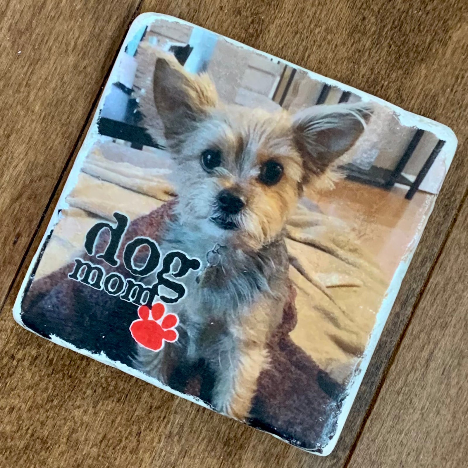 DOG MOM Natural Stone Coaster - Customized